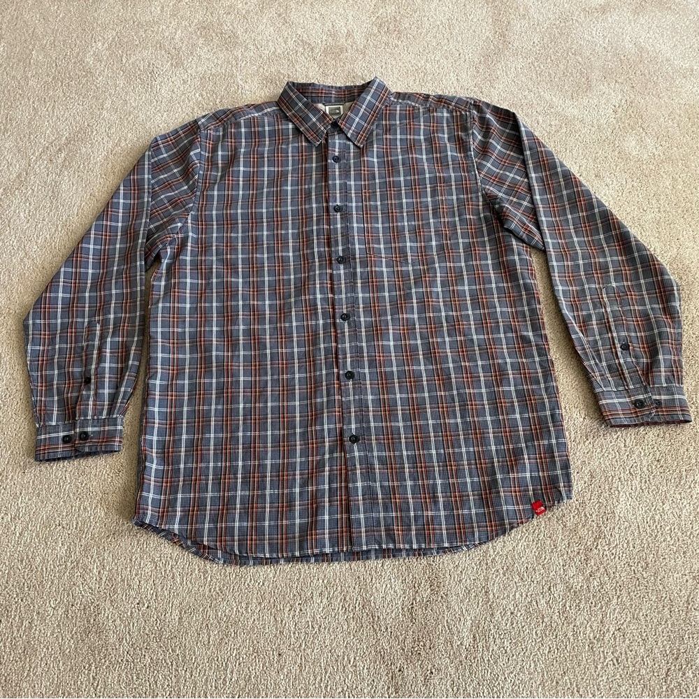 The North Face Men’s Long Sleeve Button Up Shirt Gray Orange Plaid Casual XL
